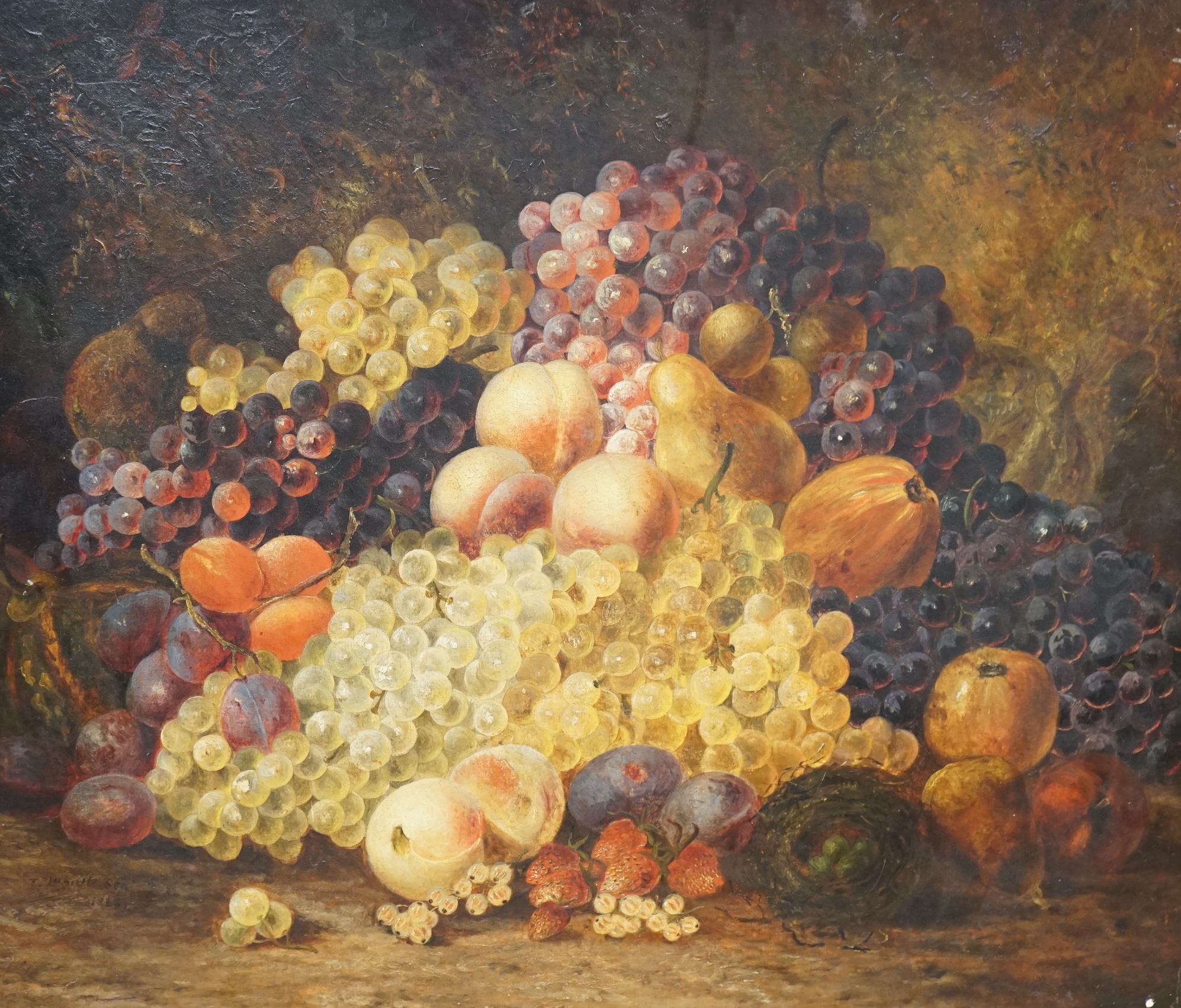 Thomas Whittle Snr. (1803 - 1887) oil on canvas, Still life of fruit, signed and dated 1866, unframed, 64 x 76cm